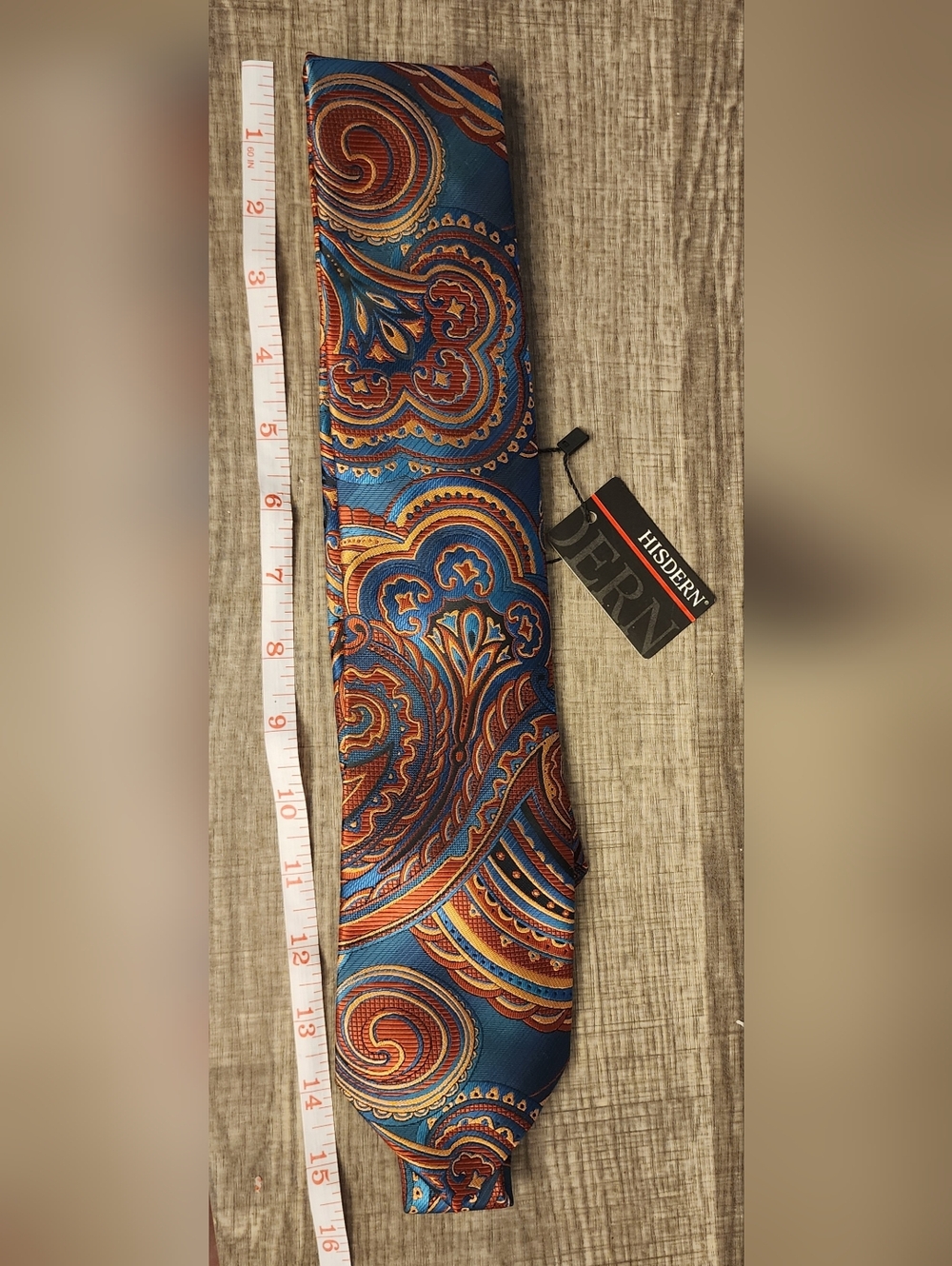 Hisdern Blue Paisley Tie with Orange and Gold Accents